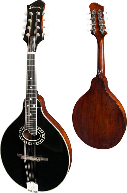 Eastman MD404-BK - Black A-style oval hole, Solid Spruce top, Solid Mahogany back and sides, Black top, w/Case