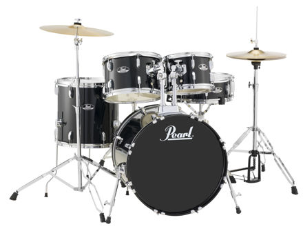 Pearl Roadshow 5 pc kit with HW and Cymbal | Jet Black 1007T/1208T/1414F/2016B/1450S