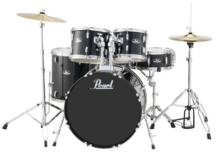 Pearl Roadshow 5 pc kit with HW and Cymbal | Jet Black 1008T/1209T/1616F/2216B/1455S
