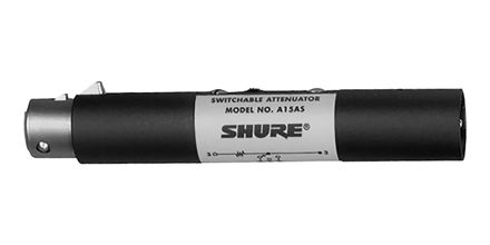 Shure switchable in-line attenuator, -15, -20 or -25 dB
