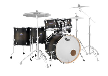 Pearl Decade Maple 6 pc Shell Pack | Satin Black Burst 2218BB/1007T/1208T/1414F/1616F/1455S
