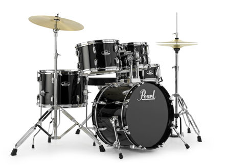 Pearl Roadshow 5 pc kit with HW and Cymbal | Jet Black 1007T/1208T/1410F/1812B/1305S