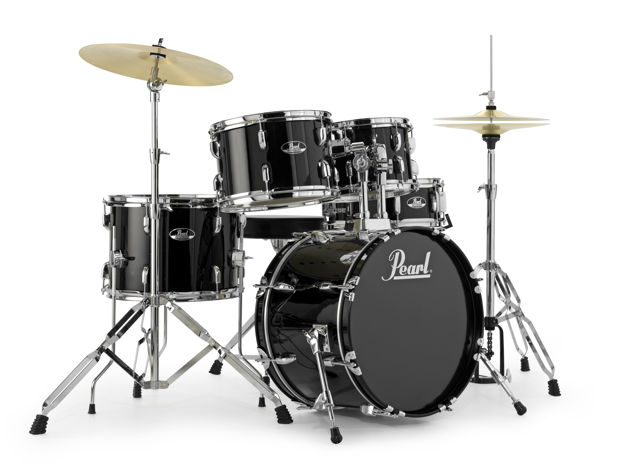 Pearl Roadshow 5 pc kit with HW and Cymbal | Jet Black 1007T/1208T/1410F/1812B/1305S