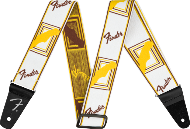 Fender Weighless™ 2" Monogrammed Strap, White/Brown/Yellow