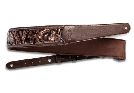 Taylor Vegan Leather Strap, Chocolate Brown w/ Sequins, 2.25", Embossed Logo