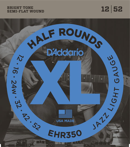 D'Addario EHR350 Half Round Electric Guitar Strings, Jazz Light, 12-52