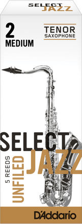 D'Addario Select Jazz Unfiled Tenor Saxophone Reeds, Strength 2 Medium, 5-pack
