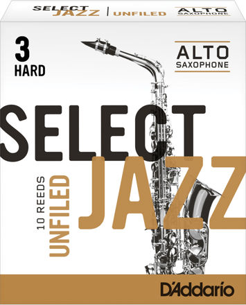 D'Addario Select Jazz Unfiled Alto Saxophone Reeds, Strength 3 Hard, 10-pack