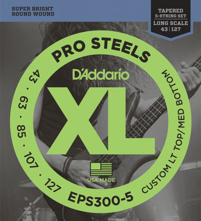 D'Addario EPS300-5 ProSteels 5-String Bass, Custom Light, 43-127, Long Scale