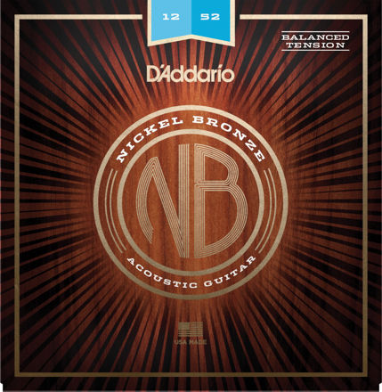 D'Addario NB1252BT Nickel Bronze Acoustic Guitar Strings, Balanced Tension Light, 12-52