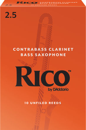Rico by D'Addario Contra Clarinet/Bass Sax Reeds, Strength 2.5, 10-pack
