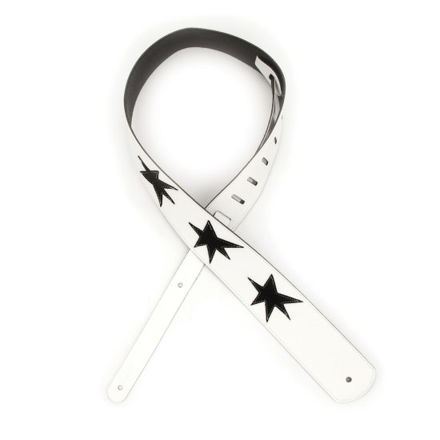 D'Addario Deluxe Leather Guitar Strap, Star Patches, White with Black
