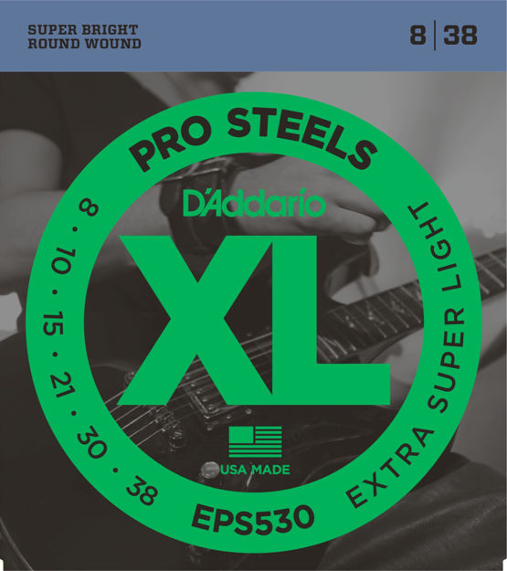 D'Addario EPS530 ProSteels Electric Guitar Strings, Extra-Super Light, 08-38