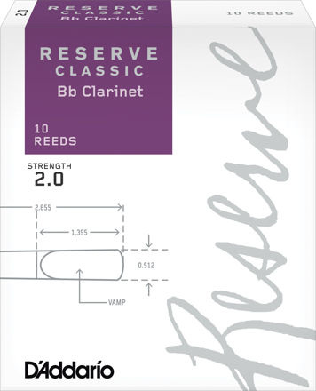 D'Addario Reserve Classic Bb Clarinet Reeds, Strength 2.0, 10-pack