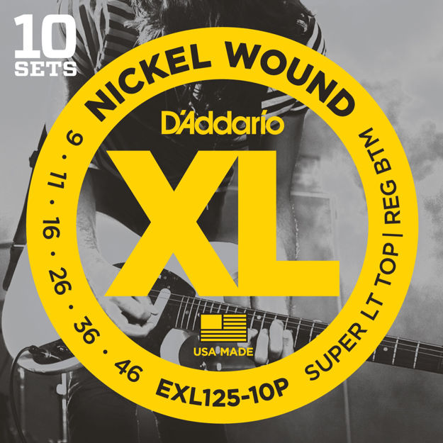 D'Addario EXL125-10P Nickel Wound Electric Guitar Strings, Super Light Top/Regular Bottom, 09-46, 10 Sets