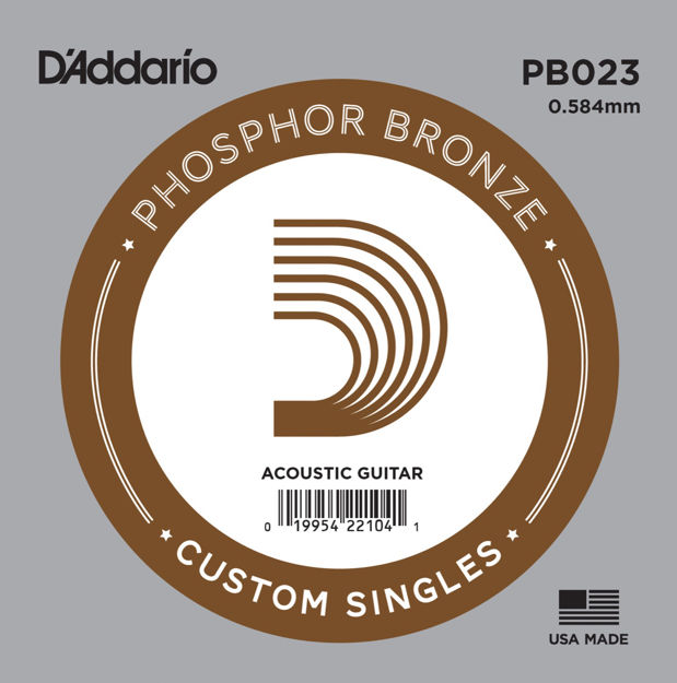 D'Addario PB023 Phosphor Bronze Wound Acoustic Guitar Single String, .023