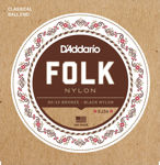 D'Addario EJ34 Folk Nylon Guitar Strings, Ball End, 80/20 Bronze/Black Nylon Trebles