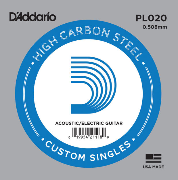 D'Addario PL020 Plain Steel Guitar Single String, .020