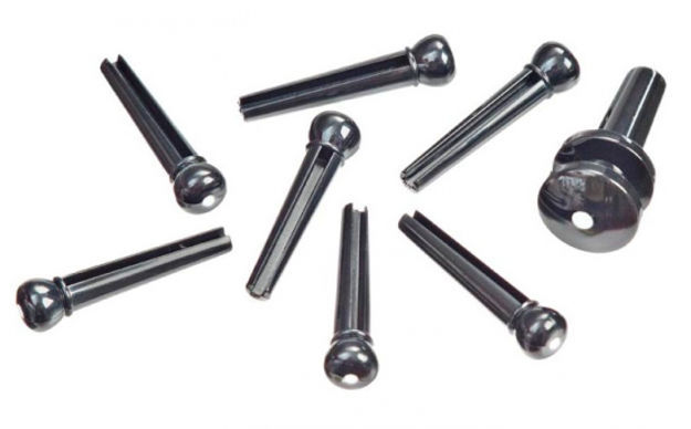 D'Addario Injected Molded Bridge Pins with End Pin Set, Ebony with Ivory Dot