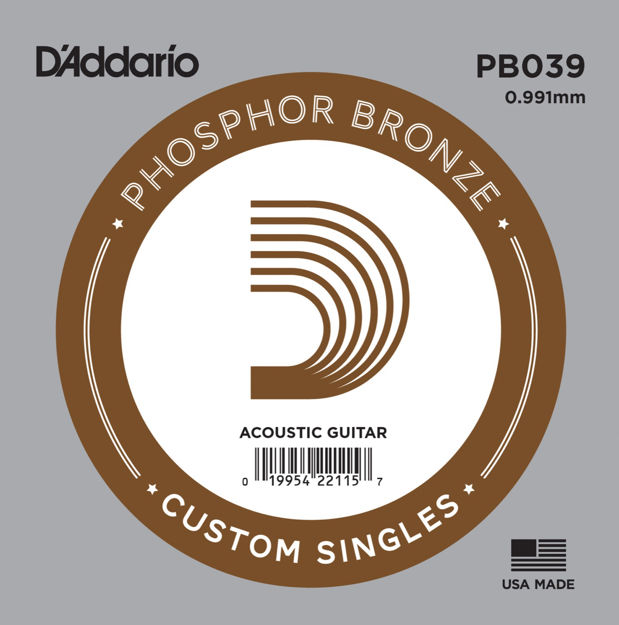 D'Addario PB039 Phosphor Bronze Wound Acoustic Guitar Single String, .039