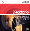 D'Addario EJ12-3D 80/20 Bronze Acoustic Guitar Strings, Medium, 13-56, 3 Sets