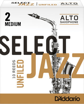 D'Addario Select Jazz Unfiled Alto Saxophone Reeds, Strength 2 Medium, 10-pack
