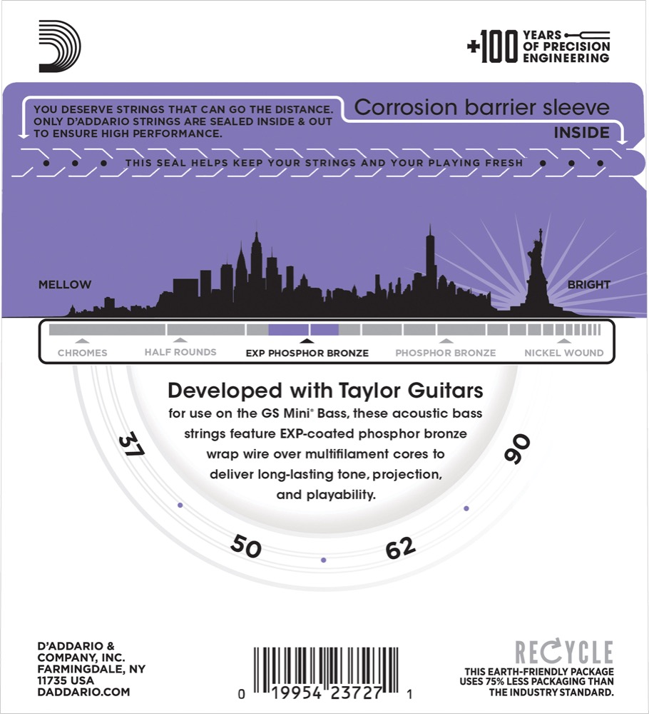 4Sound. D'Addario EXPPBB190GS Phosphor Bronze Coated Acoustic Bass Strings, Taylor GS Mini Scale
