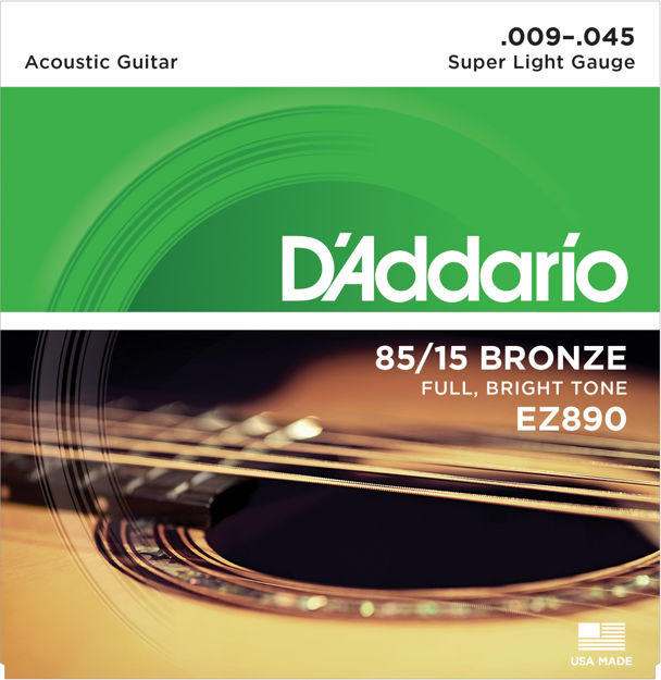 D'Addario EZ890 85/15 Bronze Acoustic Guitar Strings, Super Light, 9-45