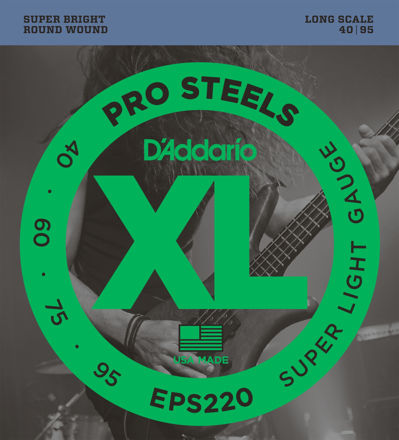 D'Addario EPS220 ProSteels Bass Guitar Strings, Super Light, 40-95, Long Scale