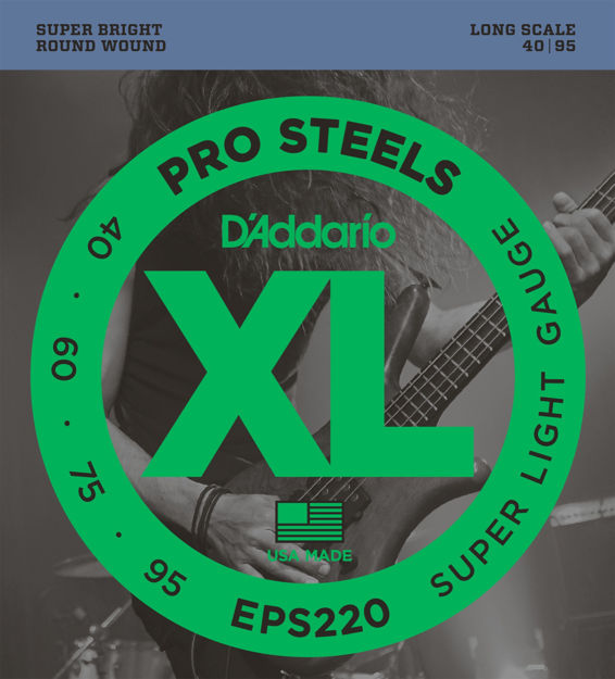 D'Addario EPS220 ProSteels Bass Guitar Strings, Super Light, 40-95, Long Scale