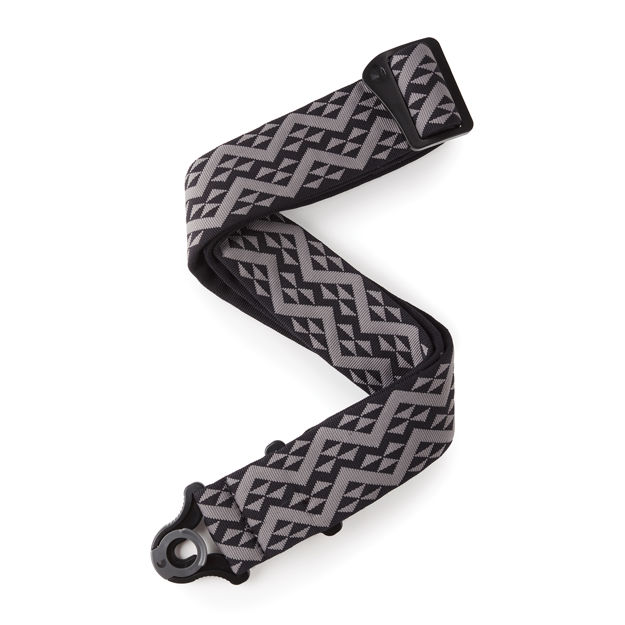 D'Addario Auto Lock Guitar Strap, Black Padded Geometric