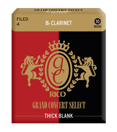 Rico Grand Concert Select Thick Blank Bb Clarinet Reeds, Filed, Strength 4.0, 10 Pack