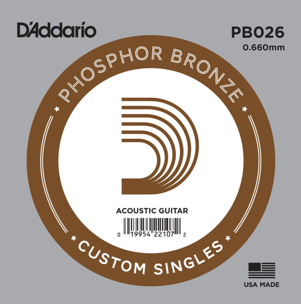 D'Addario PB026 Phosphor Bronze Wound Acoustic Guitar Single String, .026