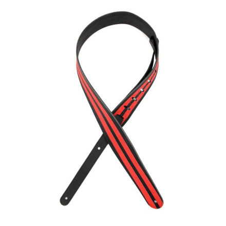 D'Addario Deluxe Leather Guitar Strap,Racing Stripes. Black with Red Stripes