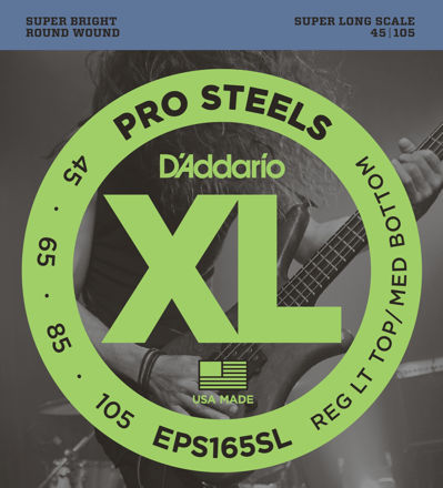 D'Addario EPS165SL ProSteels Bass Guitar Strings, Custom Light, 45-105, Super Long Scale