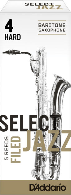 D'Addario Select Jazz Filed Baritone Saxophone Reeds, Strength 4 Hard, 5-pack
