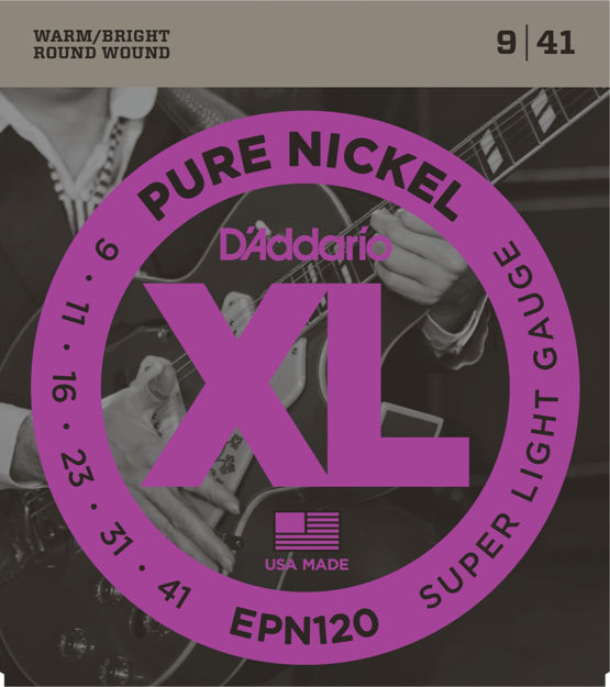 D'Addario EPN120 Pure Nickel Electric Guitar Strings, Super Light, 09-41