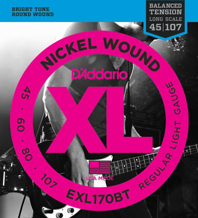 D'Addario EXL170BT Nickel Wound Bass Guitar Strings, Balanced Tension Regular Light, 45-107, Long Scale