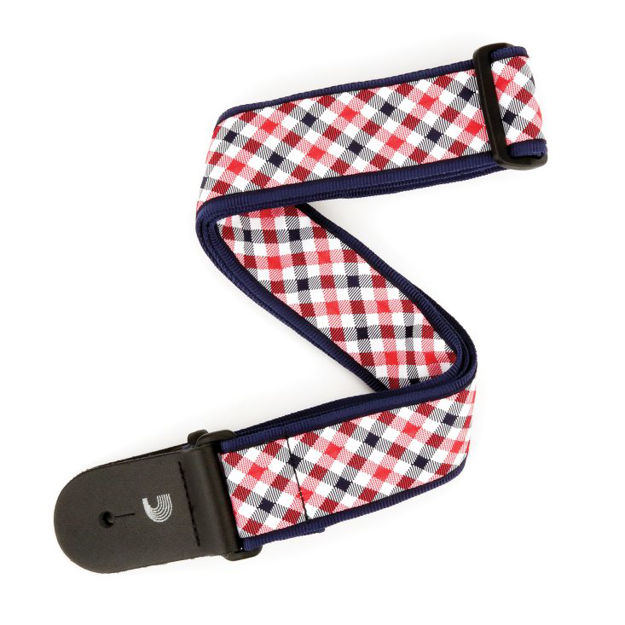 D'Addario Woven Guitar Strap, Gingham - Red and Navy