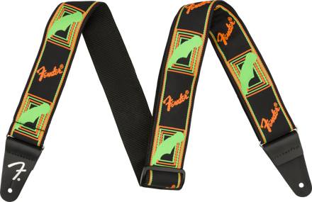 Fender Neon Monogrammed Strap, Green/Orange