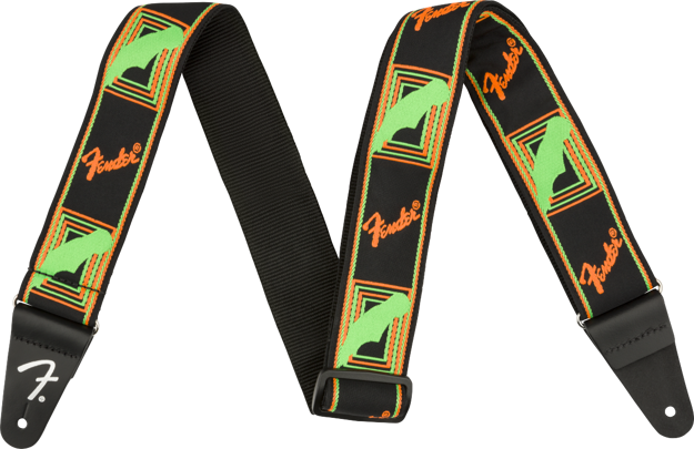 Fender Neon Monogrammed Strap, Green/Orange