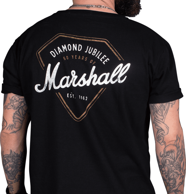 Unisex t-skjorte med relic Marshall 60 års jubileumslogo motiv.Størrelse L