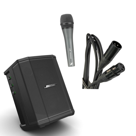 Bose sangpakke: Batteridrevet høyttaler med mikrofon og kabel.
