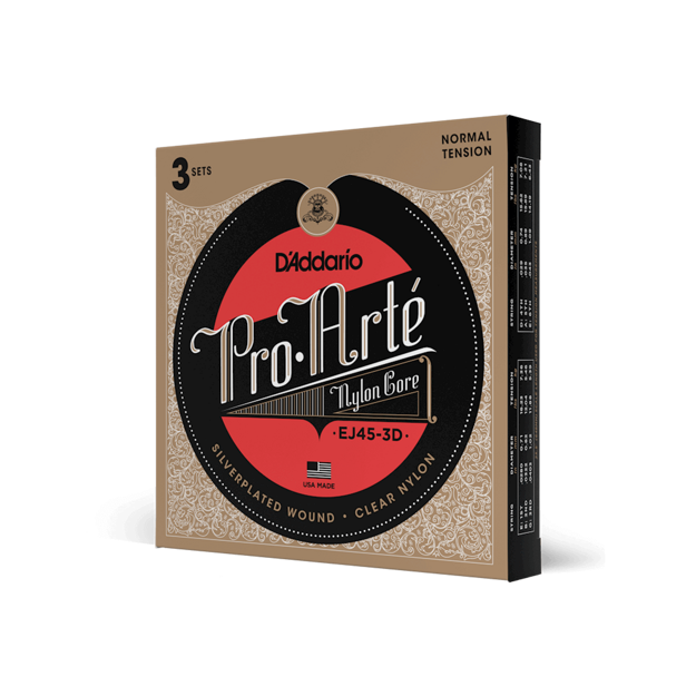 D'Addario EJ45-3D Pro-Arte Nylon Classical Guitar Strings, Normal Tension, 3 Sets