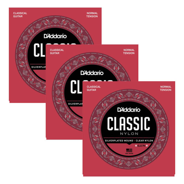 D'Addario EJ27N Student Nylon Classical Guitar Strings, Normal Tension, 3 Sets