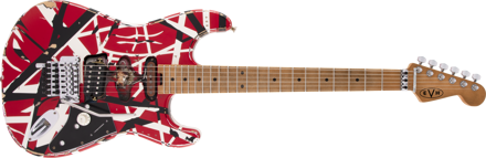 EVH Striped Series Frankie, Maple Fingerboard, Red with Black Stripes Relic