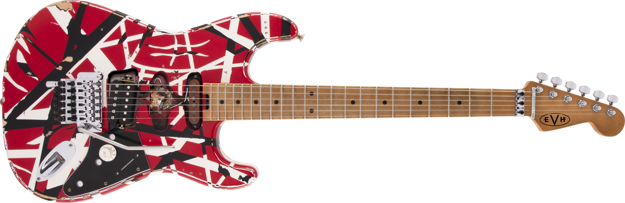 EVH Striped Series Frankie, Maple Fingerboard, Red with Black Stripes Relic