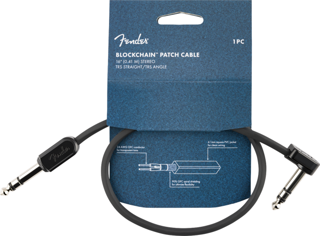 Fender Blockchain 16" Patch Cable, Stereo TRS, Straight/Angle
