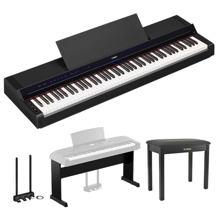 Pakke: Yamaha P-S500B, pianokrakk, pedalsett og møbelstativ