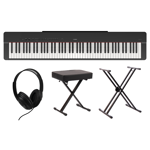 Pakke: Yamaha P-225B, keyboardstativ, krakk og hodetelefoner